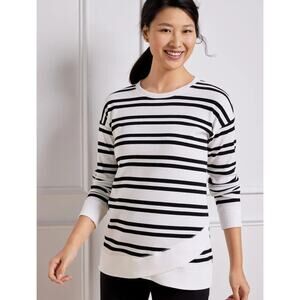 Talbots Black + White Striped Asymmetric Hem Sweater - Large